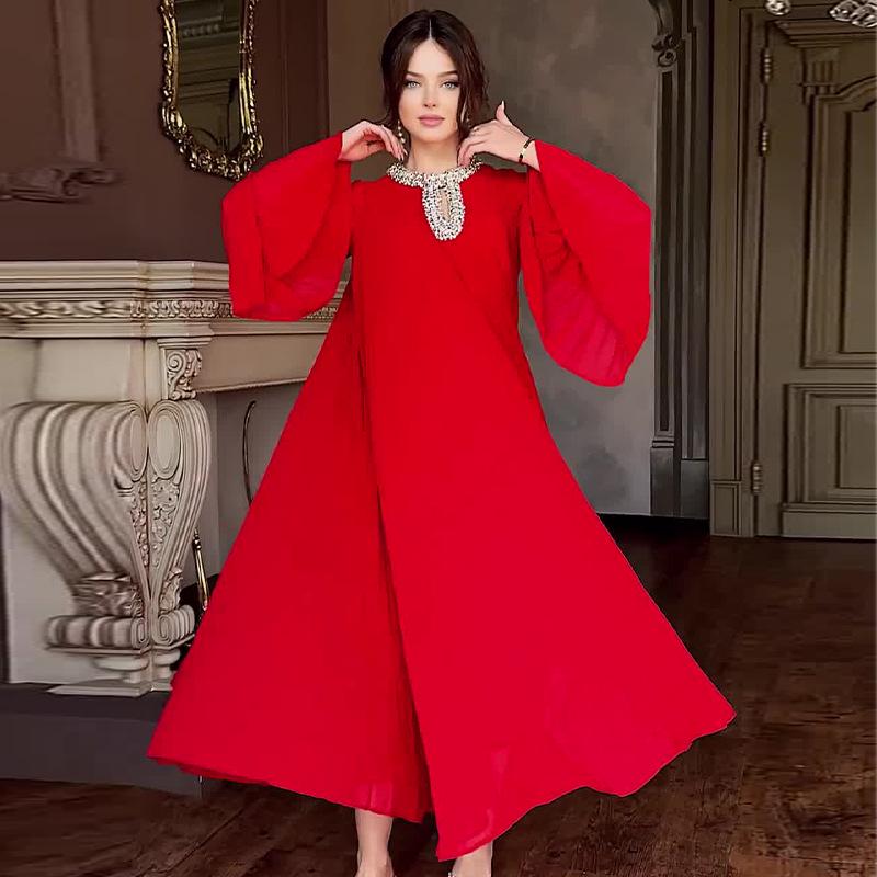 Rochie de vară de lux pentru femei, culoare solidă, stil monden, cu gât rotund