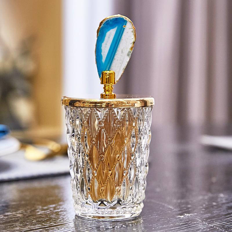 Glass Storage Jars Relief Tea Canister Candy Pot Natural Agate Stone Decorative Crystal Storage Jar with Cover Spice Organizer