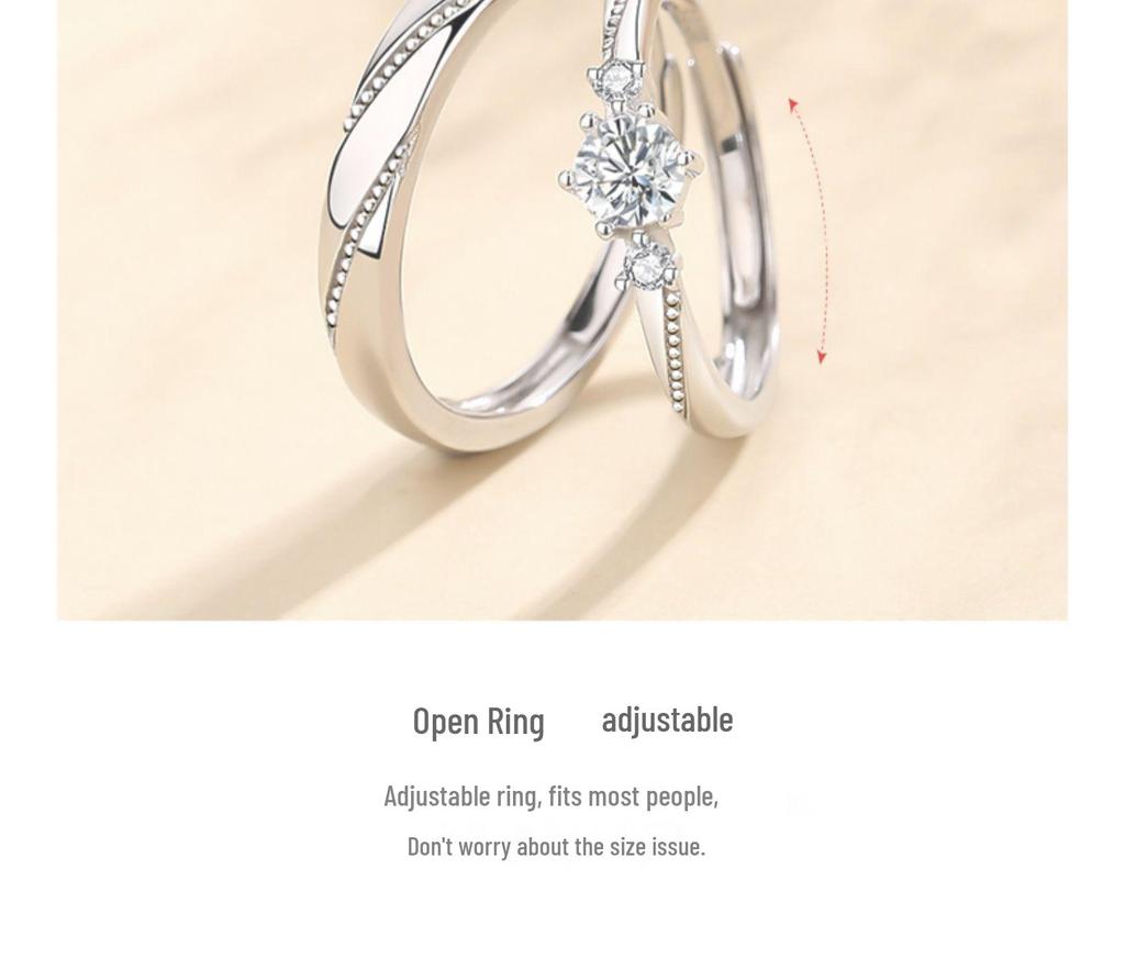 Adjustable S999 Silver Couple Rings - Light Luxury Qixi Valentine's Day Gift
