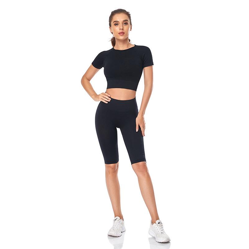 9-Color Breathable Quick-Dry Stripe Yoga Set: Running Sports Underwear, Short Sleeve, Five-Point Fitness Shorts