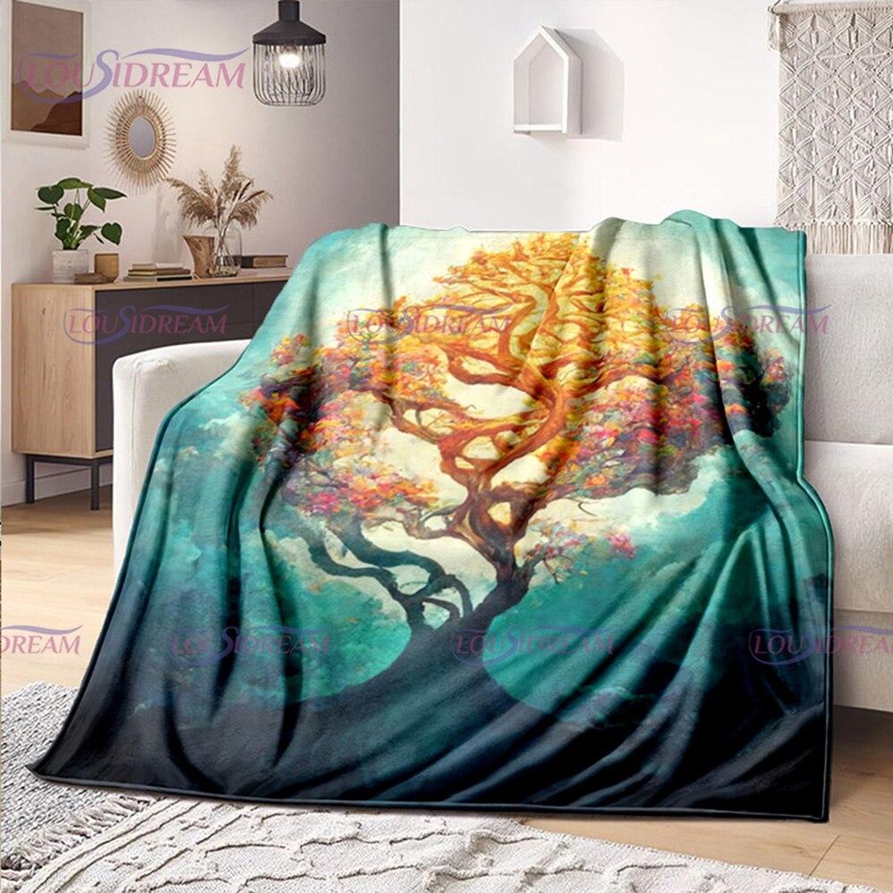 Celtic Style Tree of Life Blanket Tree of Life Wiccan Flannel Blanket Soft Warm Blanket Couch Bed Chair Decor Camping Gifts