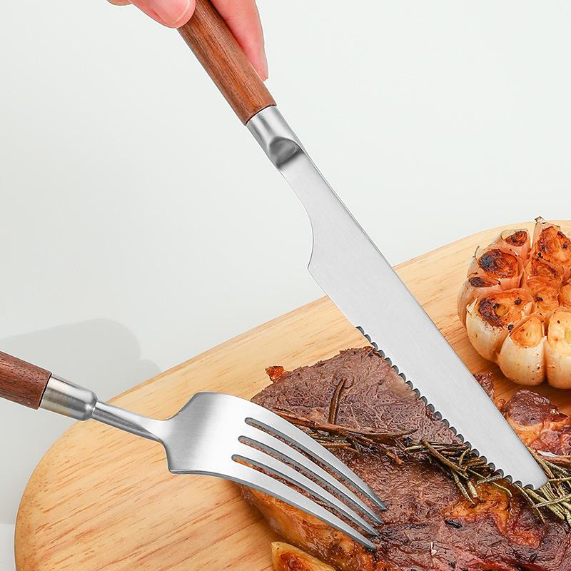 4Pcs/Sets 304 Stainless Steel Tableware Set,Steak Knife Fork Spoon Set Retro Walnut Wooden Handle Restaurant hotel Tableware Set