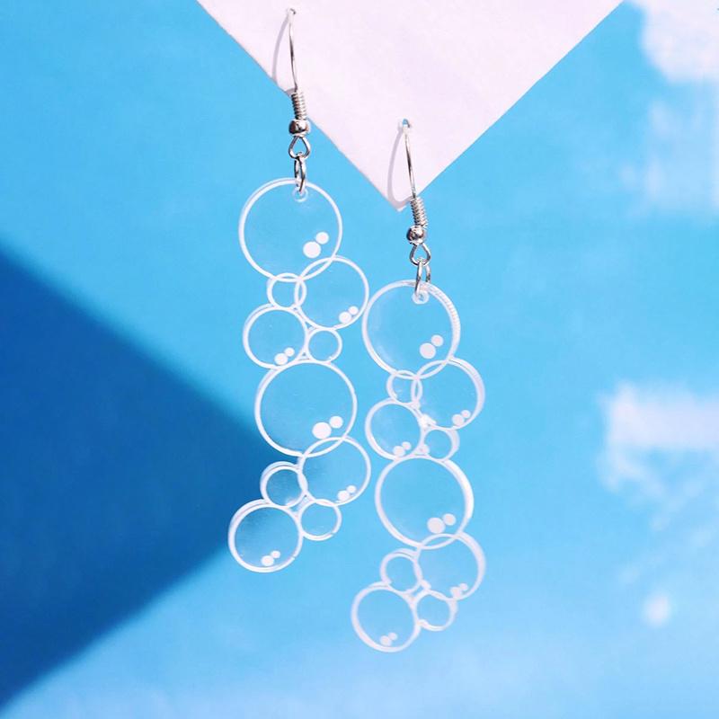 1 Pair of Fun and Creative Cartoon Transparent Bubble Long Earrings, Acrylic Whimsical Assorted-sized Round Disc Eye Bubble Earrings