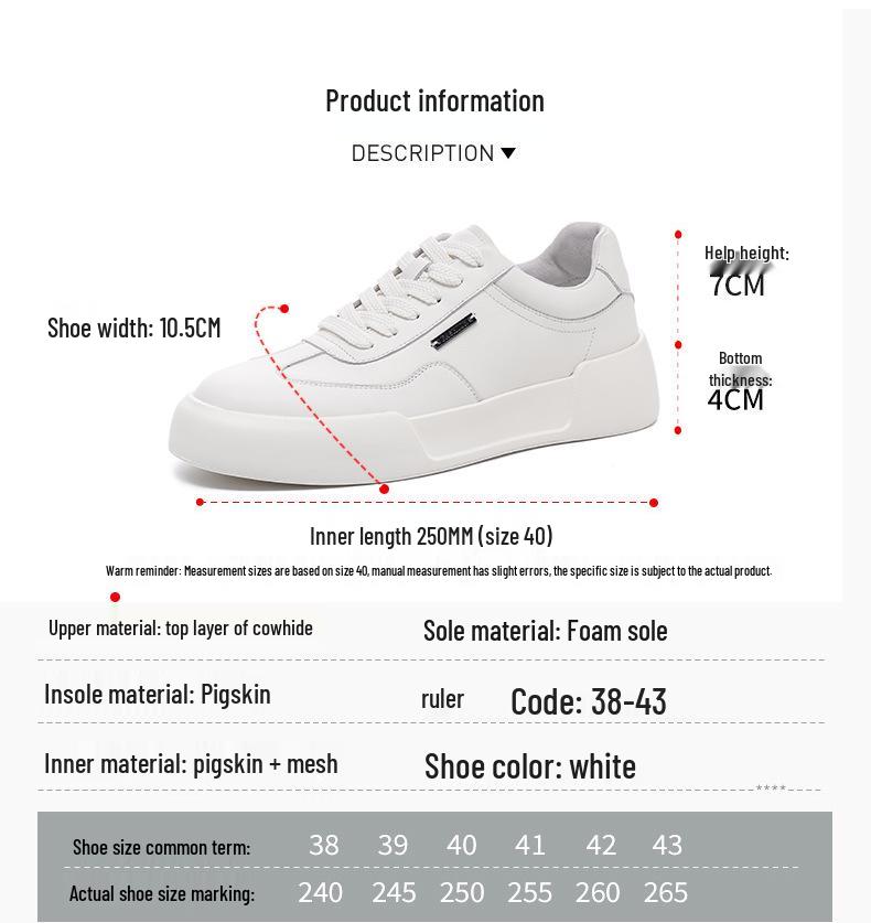 Herbst 2025 Vielseitige Lässige Herren-Leder-Skate-Schuhe, Weiß mit Dicker Sohle (Stil 5332)