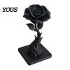 Minimalist Floral Sculpture 3D Printed Black Rose Statue Ornament, Gothic Dark Style Figurine, Decor Artistic Flame Base Flower Decor,