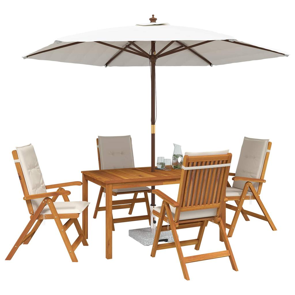 5 Piece Garden Dining Set 4 Seater Cream Solid Wood Acacia