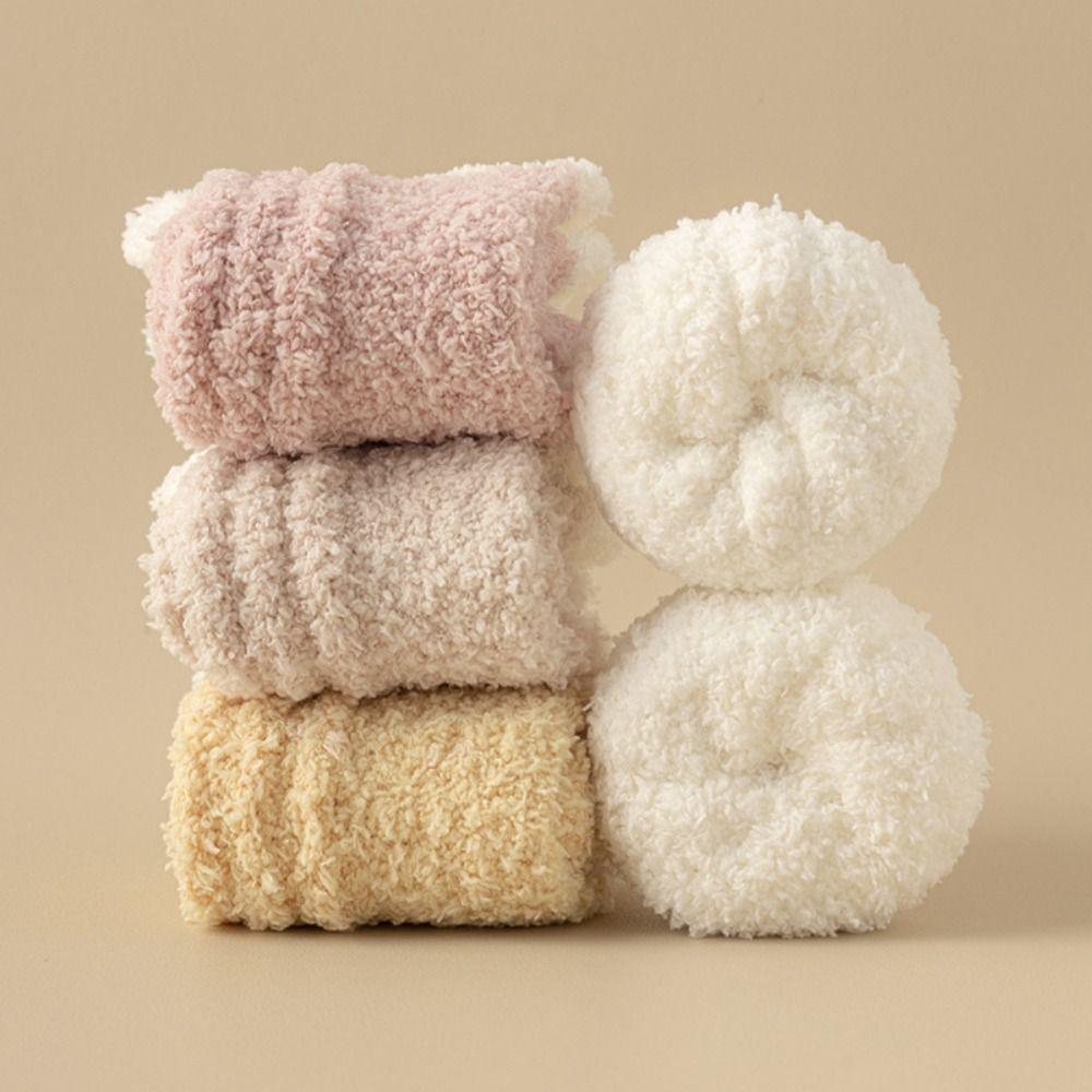 3 Paar Winter Boden Plüschsocken Verdickt Warm Bootssocken Damen Kreativ Korallenfleece Socken Winter