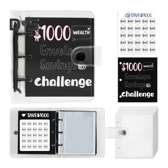 

25 конвертов, экономия денег, мини-книга-планшет, экономия денег, чтобы сэкономить 150/300/500/1000 долларов для домашнего офиса, школы D чёрный