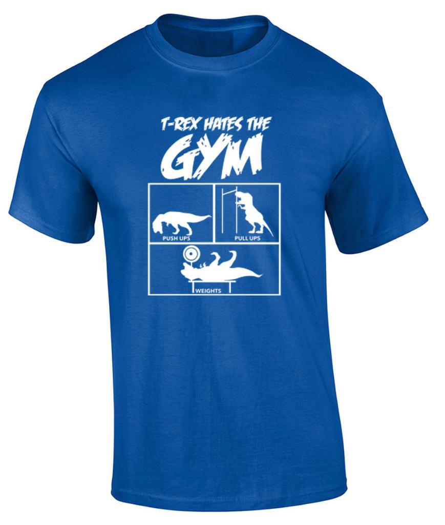 Funny T-Rex Hates The Gym T-Shirt Workout Push Up Humor Novelty Tee XXXXL