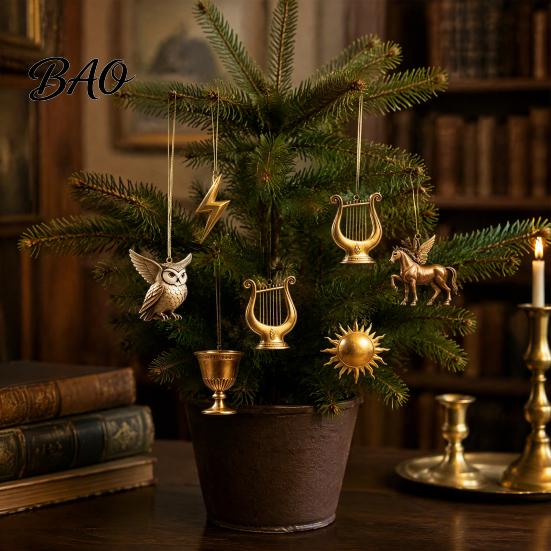 Vintage Style Hanging Charms Greek Myth Advent Calendar, 24Pcs Acrylic 2D Ornament Set with Christmas Decorative Collectibles Gold Tone, Tree