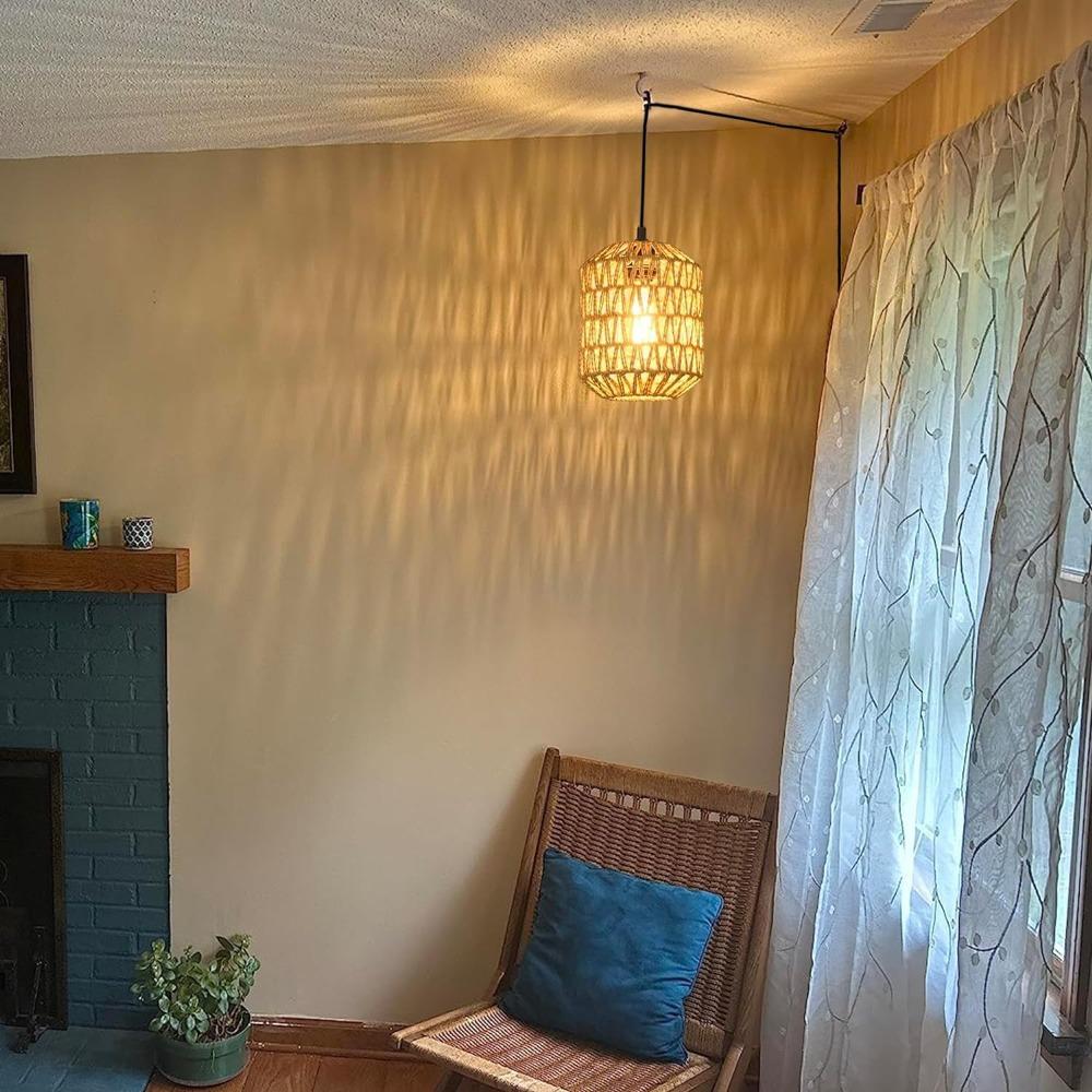 EU Plug Bamboo Chandelier Hanging Lamp Wabi-sabi Zen Style Handmade Rattan Fixture Home Living Room Decor Ceiling Pendant Light