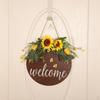 Welcome Sign Hanging Plaque, Flower Wreath Garland Door Decoration Ornament
