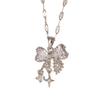 Light‑Luxury Sweet Pink‑Zircon Bow Micro‑Inlaid Women Necklace, Exquisite Versatile Sweet‑Cool‑Vibe Collarbone Chain