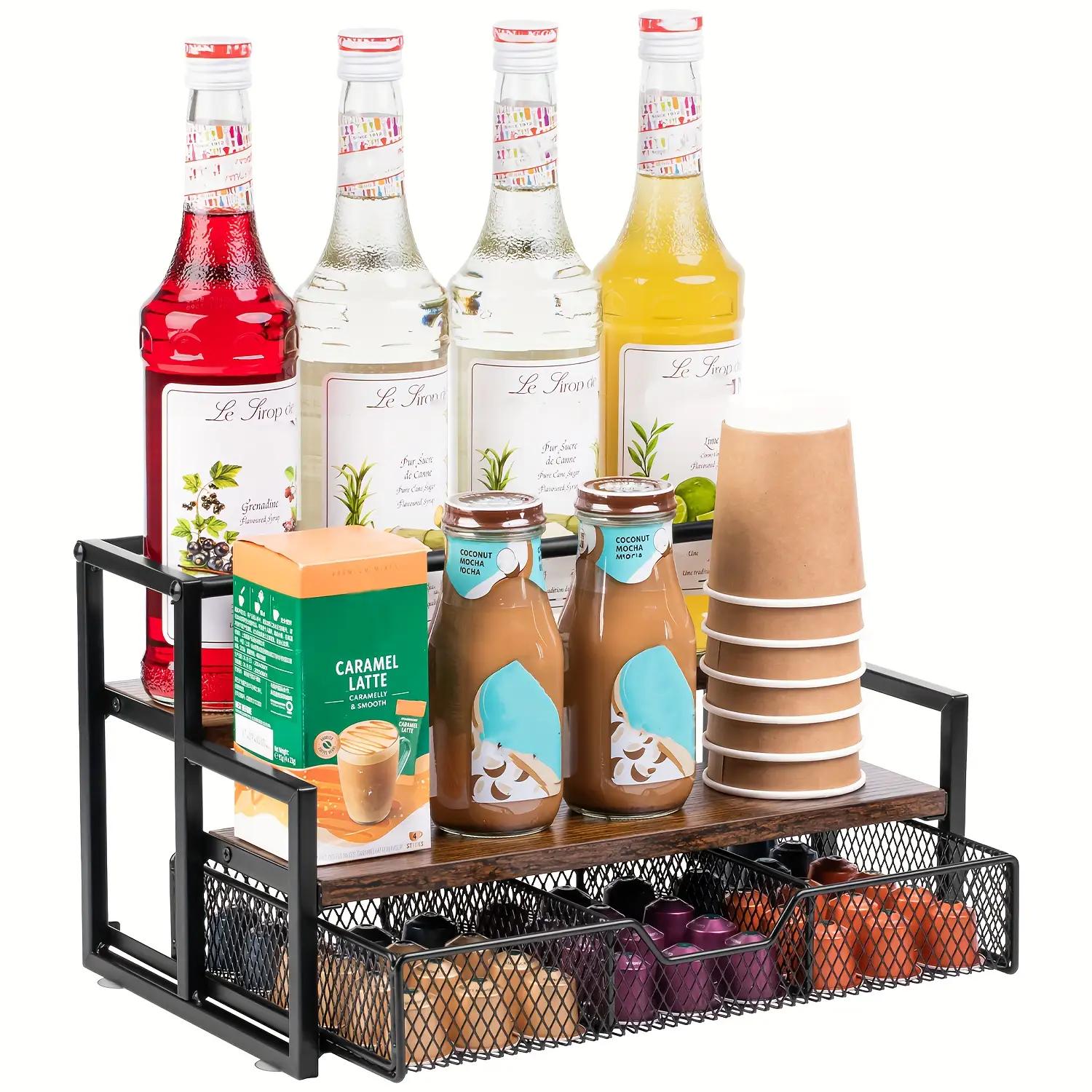 3-Tier Metal Coffee Bar Organizer with K-Cup Storage Basket Stretchable Drawers Shelves Countertop Coffee Station Rack XL 17150₽