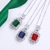 Zircon Necklace Princess Banquet Colorful Treasure Square Diamond Pendant Emerald Engagement Luxury