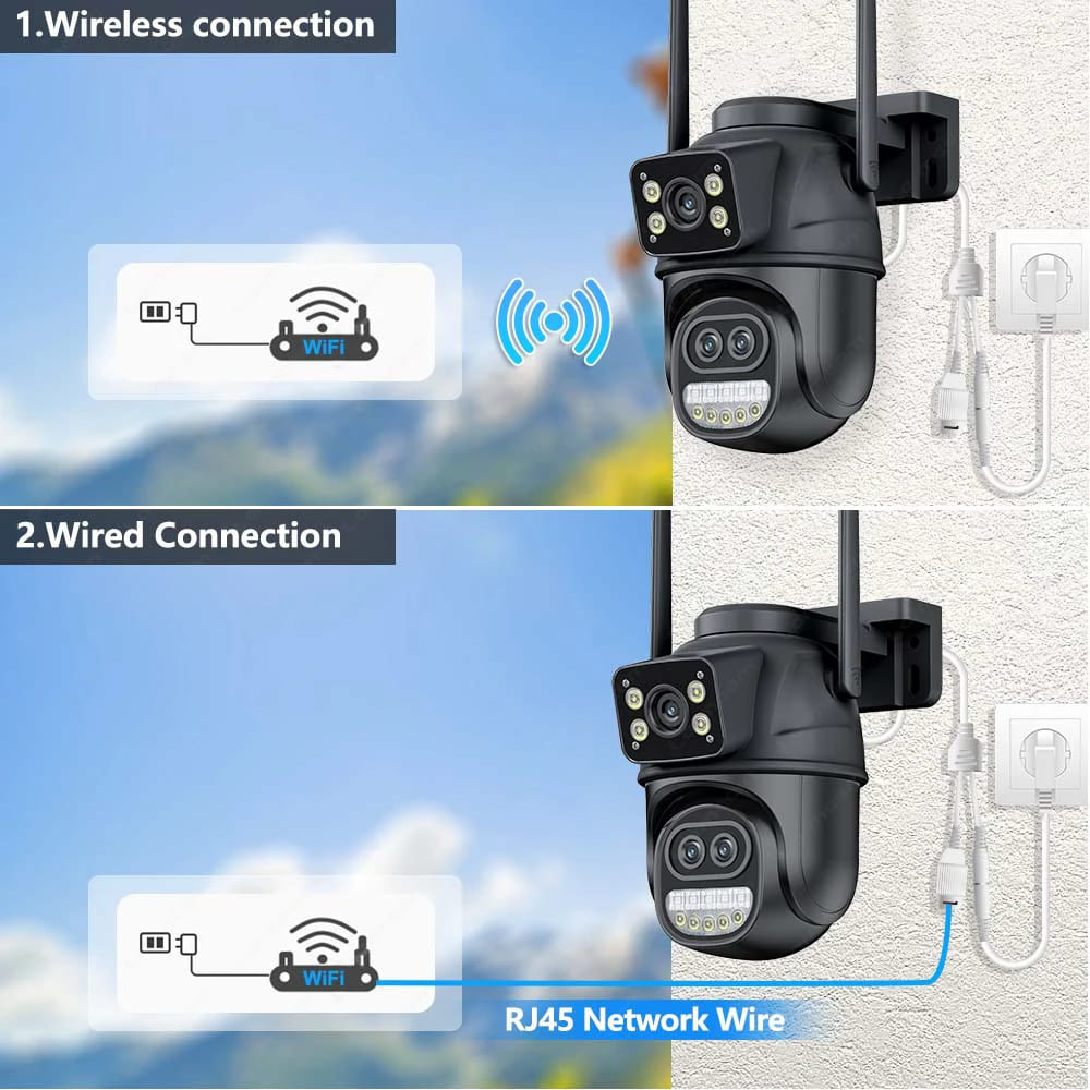 12MP 6K HD External WiFi IP Camera Outdoor 8x Zoom Three Lens Dual Screen Auto Tracking Security Protection CCTV Surveillance iCSee App