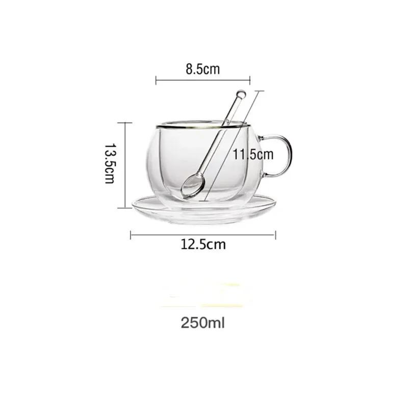 

150/250 мл Двойные стенки стеклянной кофейной чашки с блюдцами и ложкой термостойкие эспрессо чашки с ручкой кружка посуда для напитков молочная чайная чашка 201-300ml