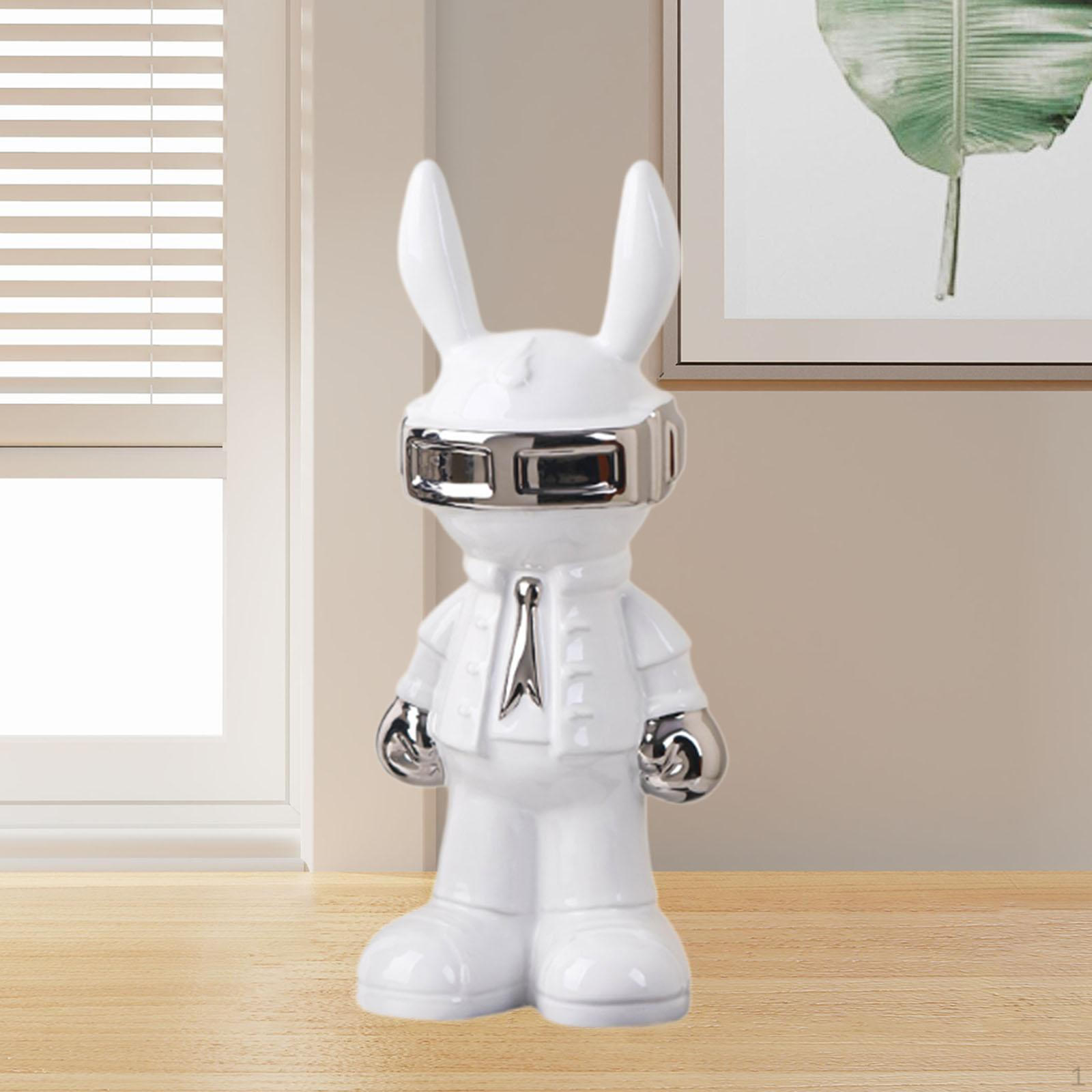 

Фигурка кролика-астронавта, коллекционная современная элегантная скульптура Silver White