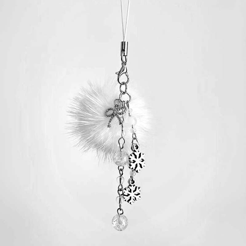 1Pc Snowflake Keychain Bow Phone Chain Hair Ball Mao Qiu Keychain Pendant Snowflake Bead String Key Buckle Chain