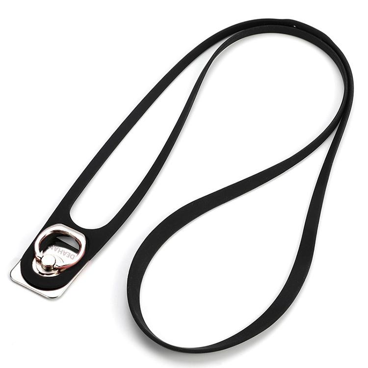 

2 in 1 Silicone neck lanyard Metal finger ring bracket stand for phone Silicon