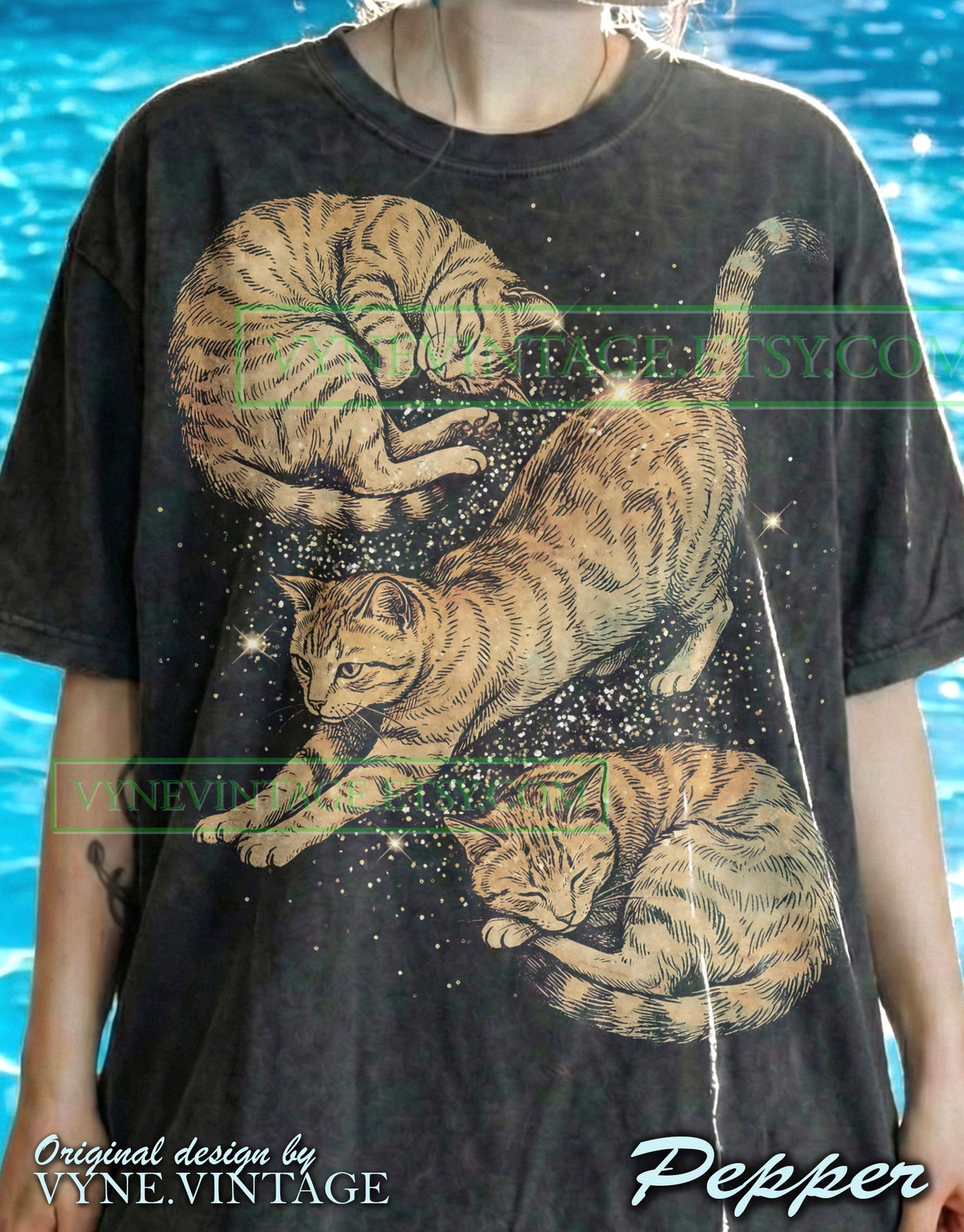Retro Vintage Cats Comfort Colors® Tshirt, Sleeping Felines Tees, Cute Kittens Sweater, Pet Art Tanktop, Sparkling Wildlife Nature Art M