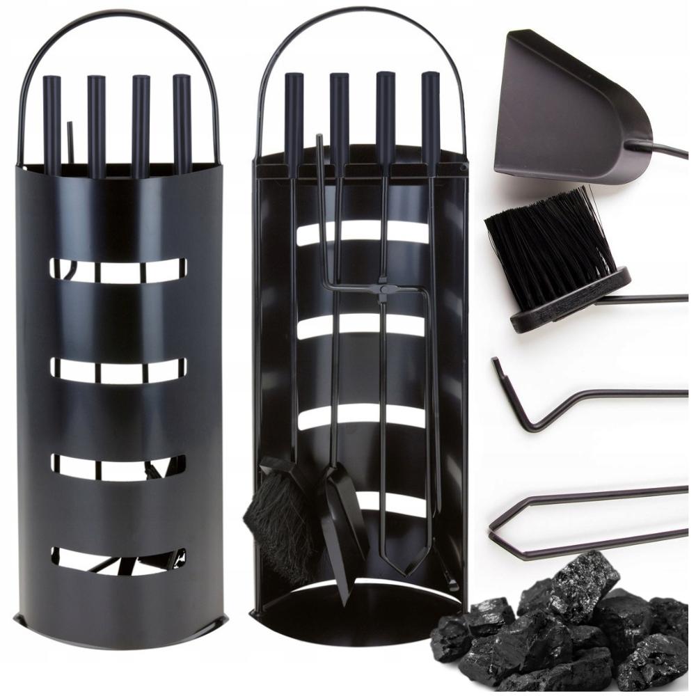 5-in-1 fireplace set, fireplace accessories, shovel, poker, brush, stand