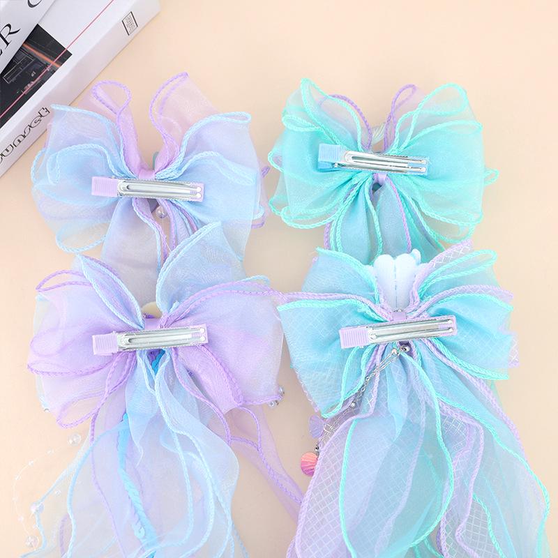 Princess Mermaid Bow Hair Clip for Girls – Children's High Forehead Chain Hair Accessory