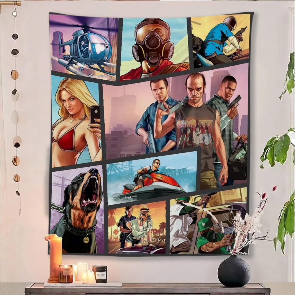 Game Character Grid Tapestry Cool Street Gaming Wall Hanging Dorm Decor