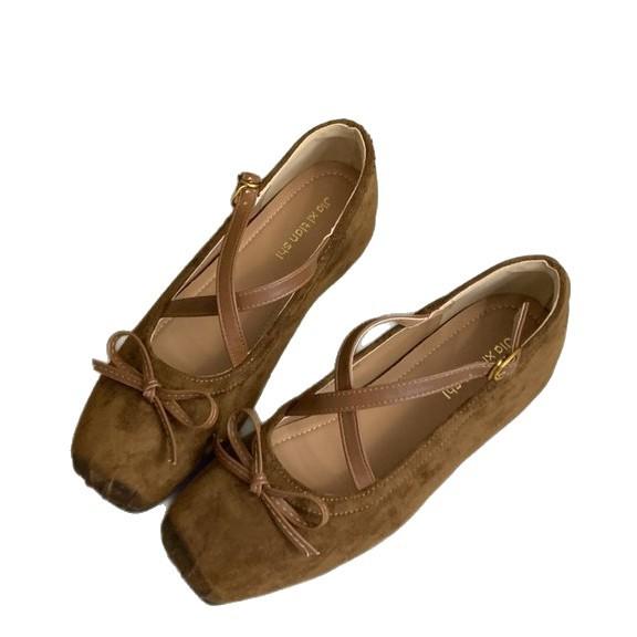 Inner heightening suede shallow mouth single shoes women's 2025 spring and autumn new French temperament platform ballet Mary Jane shoes