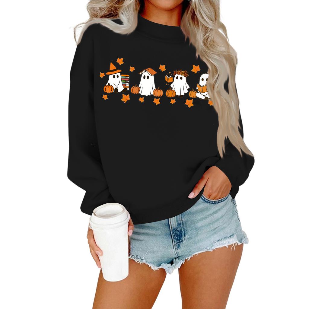 Women's Casual Fashion Round Neck Long Sleeve Halloween Printed Sweatshirt