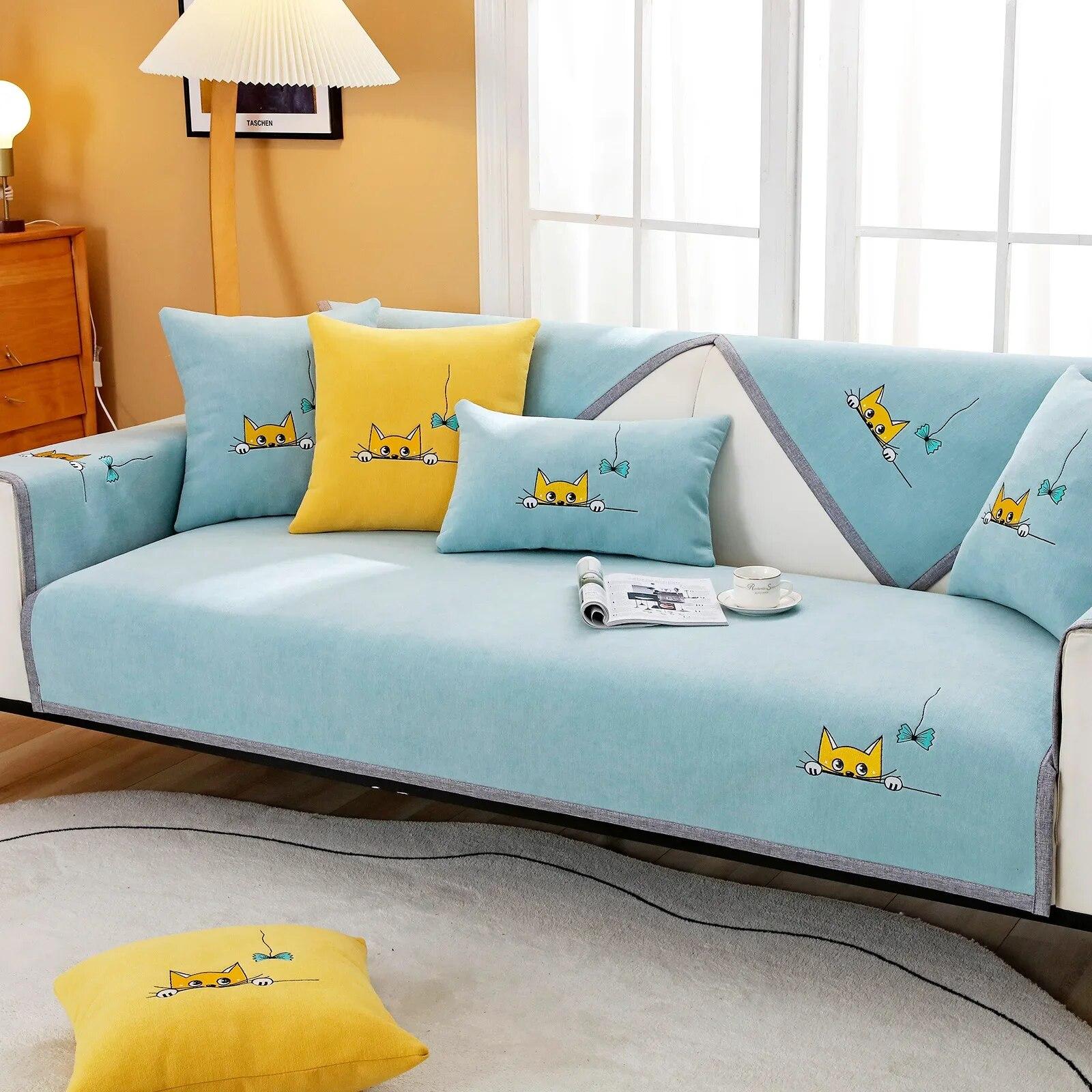 

Чехлы на диван с вышивкой в ​​скандинавском стиле, универсальный коврик для дивана, Нескользящий диван, подушка, подлокотник, полотенце для гостиной, домашний декор 70x70cm 1pcs