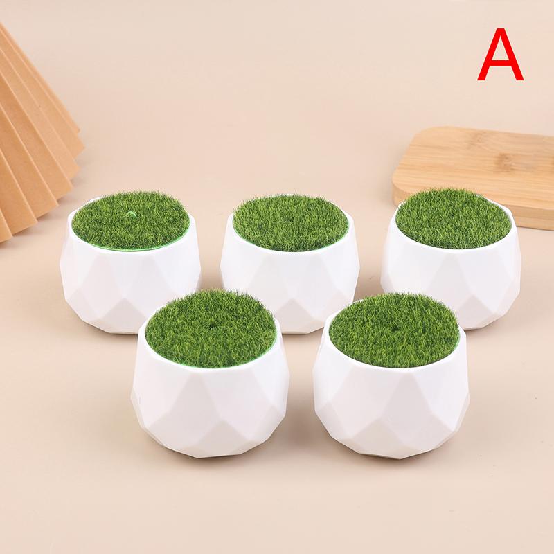 5Pcs Flower Pot Round Planters With Artificial Lawn Vase White Plastic Thick Plants Flower Pot Home Garden Decorations