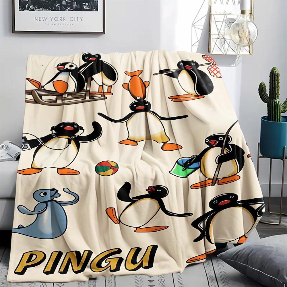 1 Stück PINGU Aufdruck Flanelldecke, Hohe Qualität für alle Jahreszeiten, Heimdekoration, Wärme und Komfort, Perfekt für Weihnachtsgeschenke