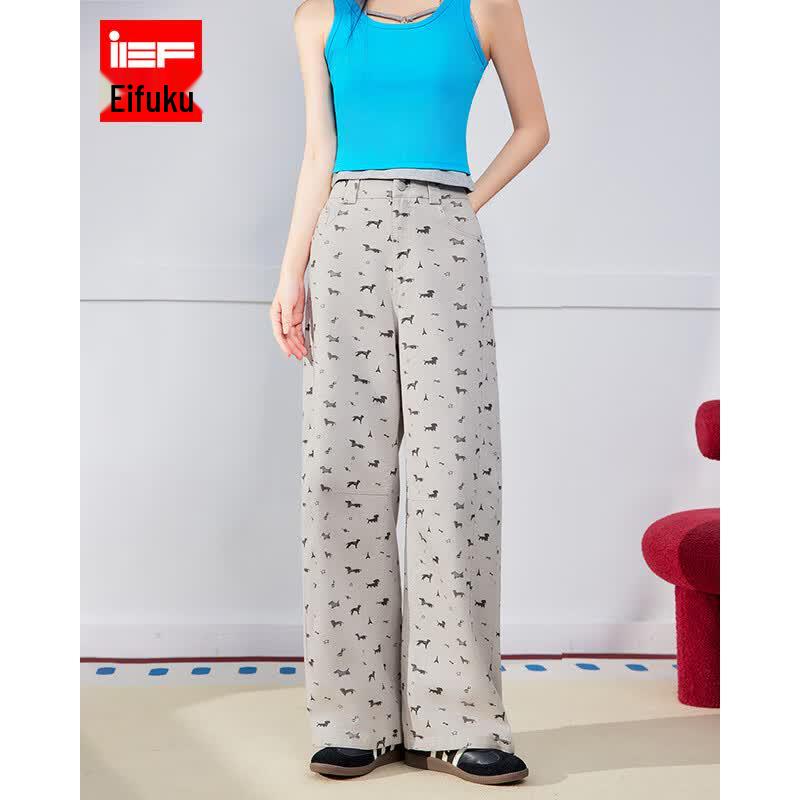 IEF Aiyifu Women s Puppy Print Wide-Leg Pants M