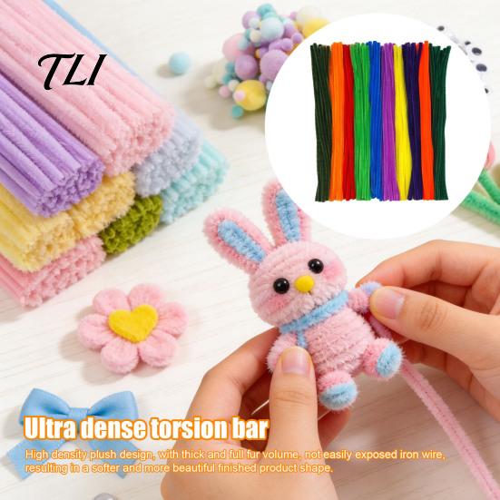 Decorative Plush Strips for Crafts 100Pcs Pipe Cleaners Handicrafts, Flexible Chenille Stems DIY Artistic Floral Supplies Art Projects, Multi-colored