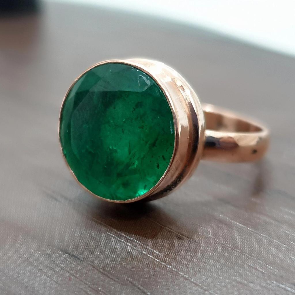 Round Cut Green Emerald 925 Sterling Silver Rose Gold Fill Ring Jewelry, Statement Gift Artisan Ring