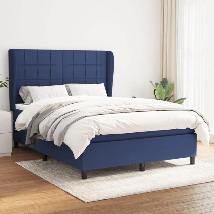 3127963 vidaXL Lit à sommier tapissier avec matelas Bleu 140x190 cm Tissu