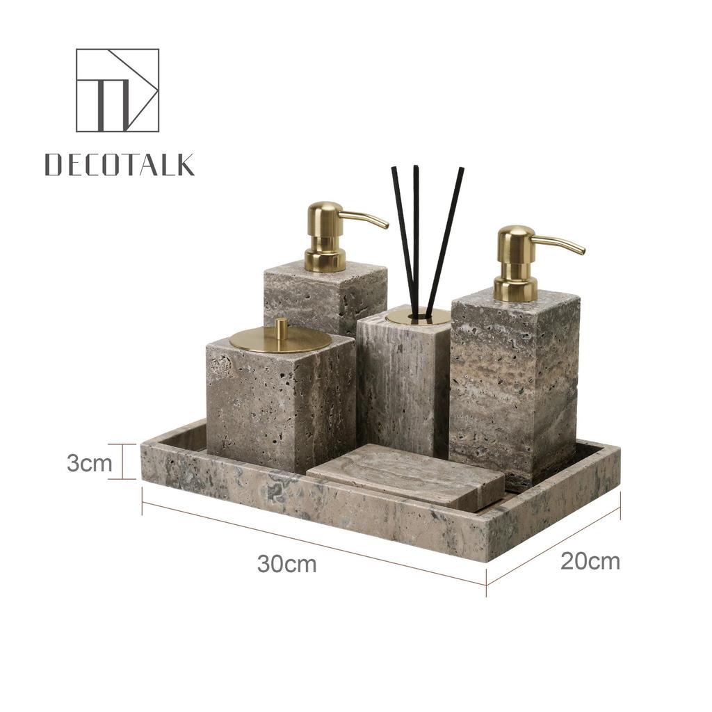 Set da Bagno Travertino Grigio Argento Wabi-Sabi: Vassoio e Decorazione per Lavabo.