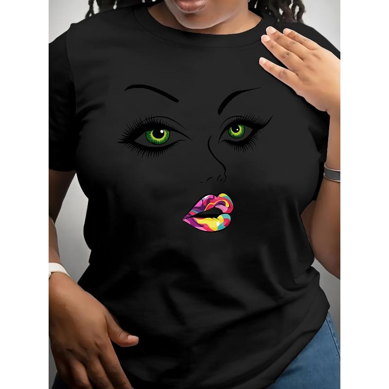 European Size Women's Countenance Pattern T-shirt - Short Sleeved T-shirt, Women's Facial Expression Print, Casual Summer Top,Fashion Shirt