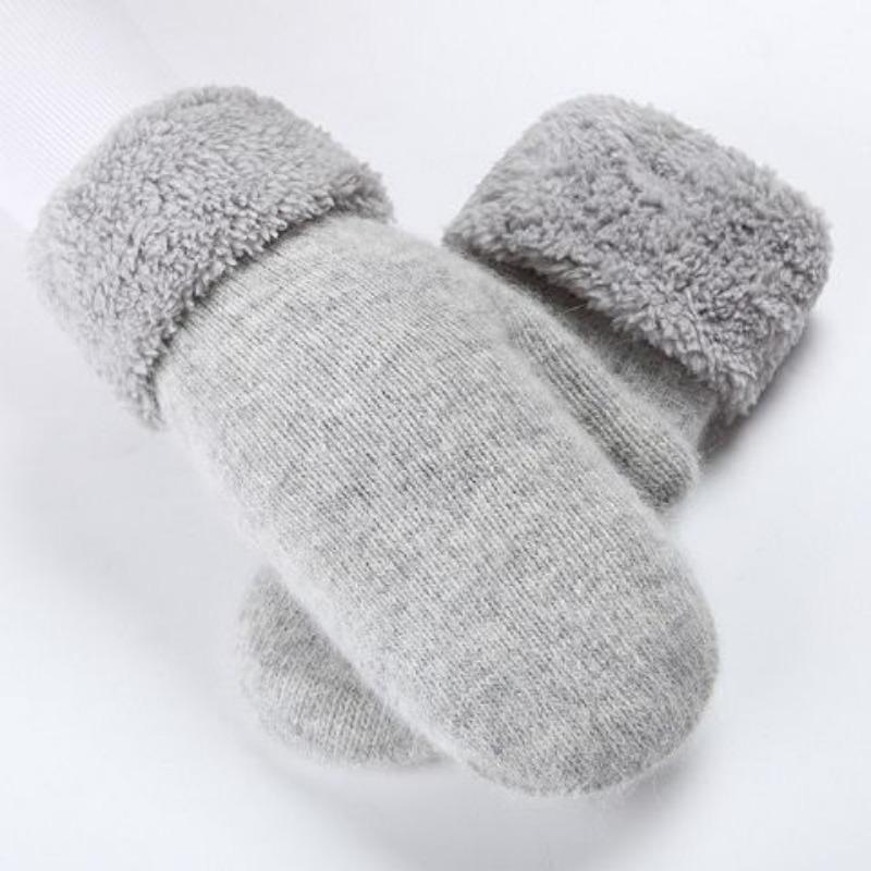 

Thick Warm Finger Gloves for Winter Women Thick Warm Double Layer Plush Solid Color Gloves світло-сірий колір