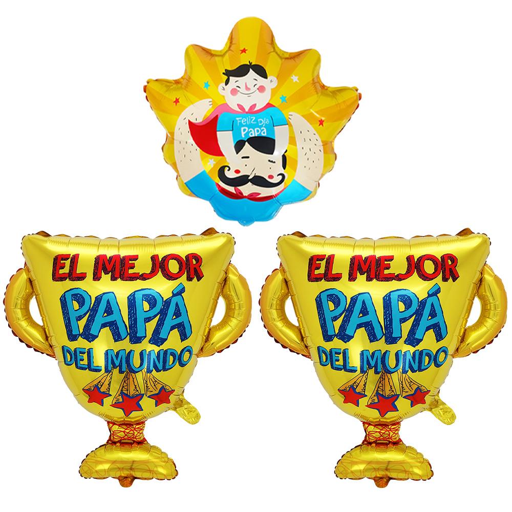 Spanish Father s Day Trophy, 2 Super Dad Trophies, 1 Holiday Aluminum Foil Balloon, Suitable for Father s Day, Best Dad Party, Other
