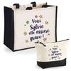 Gift Set - PLANETEE - Jute Tote Bag Duo & Pouch "Sylviane She's Awesome" - Jute & Cotton - 33x42 Cm - Multicolore