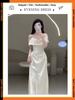 Elegant Satin One-Shoulder Engagement Dress Women's High-End Luxury Simple White Bridal Gown with Veil for Wedding And Party