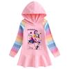 Kpop Demon Hunter Girl Cartoon Rainbow Ruffle Dress – Long Sleeve Hooded Princess Dress for Spring/Autumn