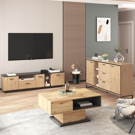 Kitchen Cabinet with Two Doors Three Drawers Wood Grain Metal Legs Wood Color Utility Pantry Dining Room