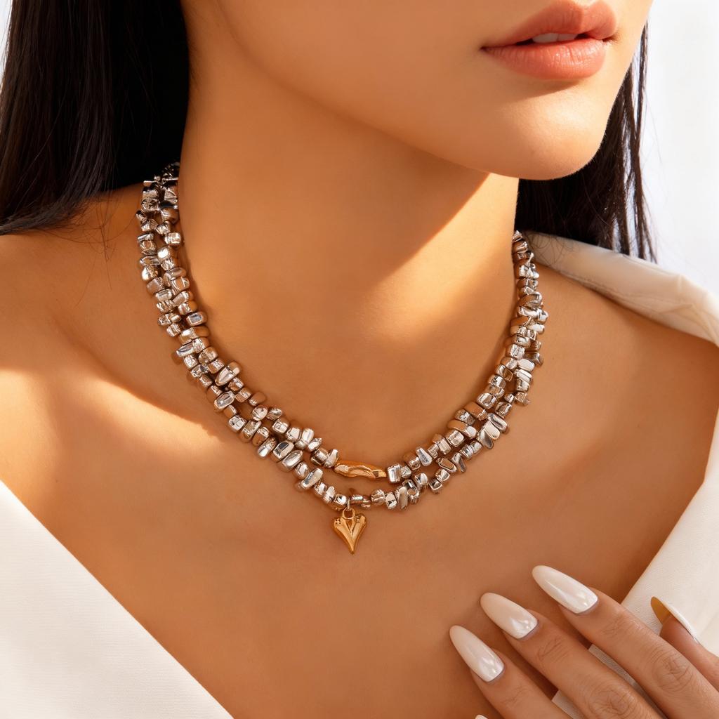 3Pcs/Set Fashion Retro Baroque Bracelet for Women Sweet Heart Pendant Elastic String Irregular CCB Bead Stacked Bracelet Jewelry