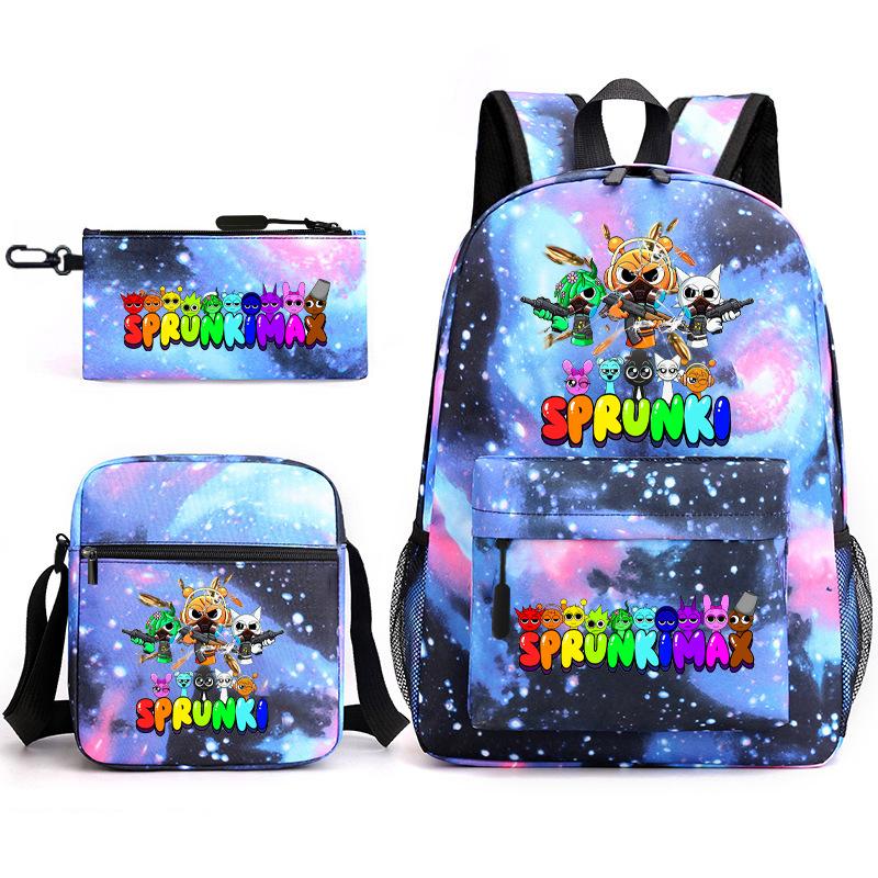 Rhythm box game merchandise student bag sprunki cartoon starry sky backpack leisure bag 3-piece set D