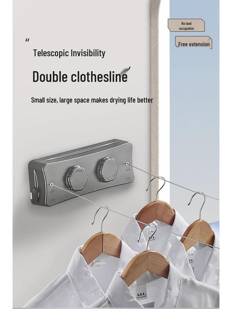 Einziehbare Wäscheleine für den Innenbereich - Stanzfreier Wäscheständer aus Stahldraht für Balkon & Badezimmer