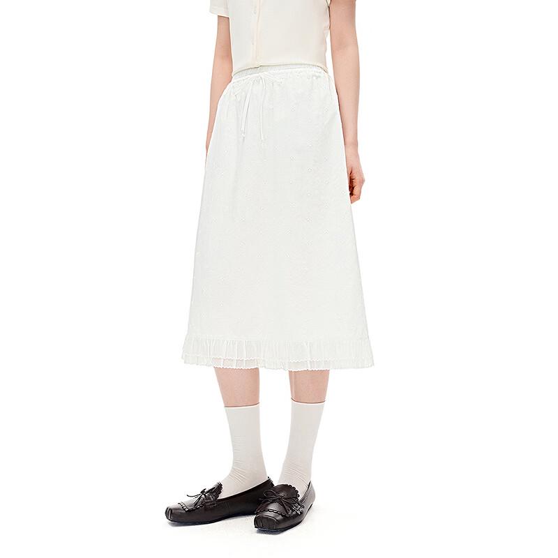 LEDIN Summer Off-White Straight Midi Skirt