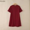 ZANZEA Women Casual Round Neck Short Sleeve Pleated Hem Summer Dress